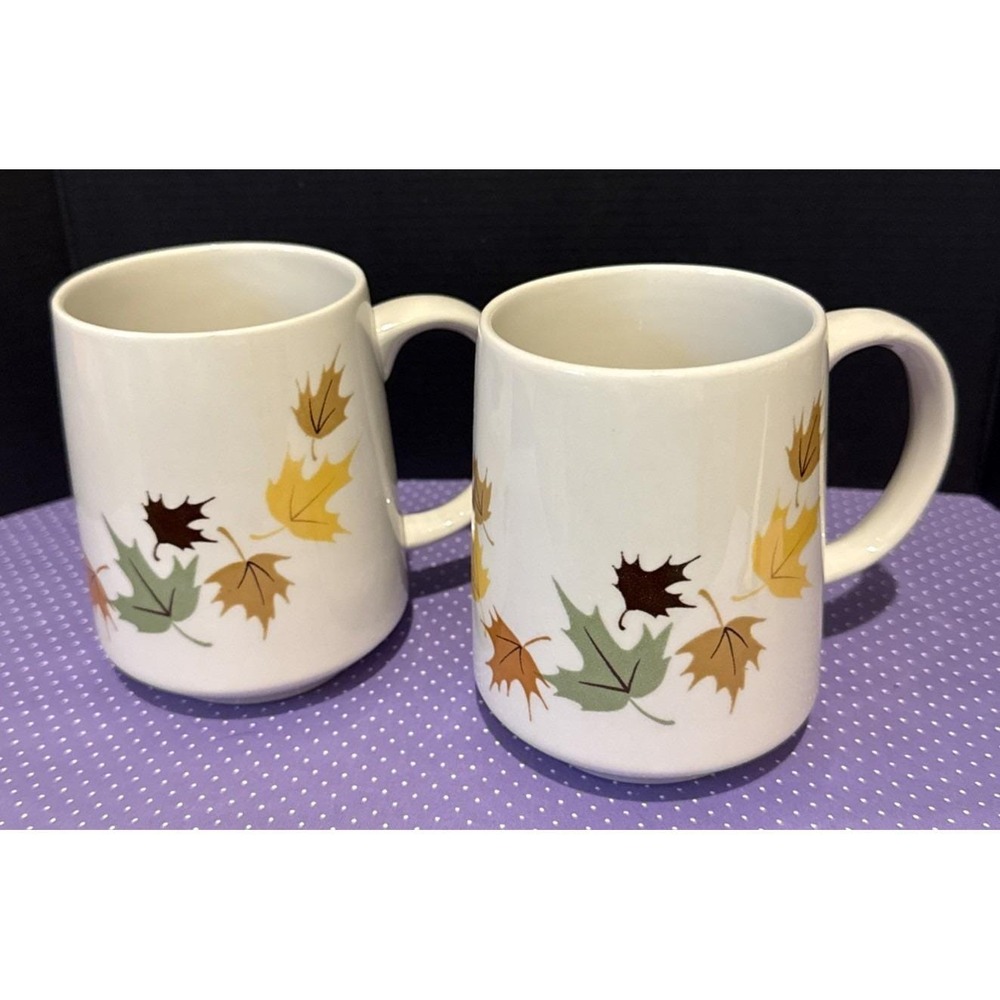 Franciscan Indian Summer Coffee Mugs Mug Set Of 2 Fall Leaves Vintage MCM RARE